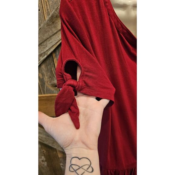 Torrid 2 (2X) soft knit red button up babydoll blouse tie arm summer casual - Picture 2 of 5